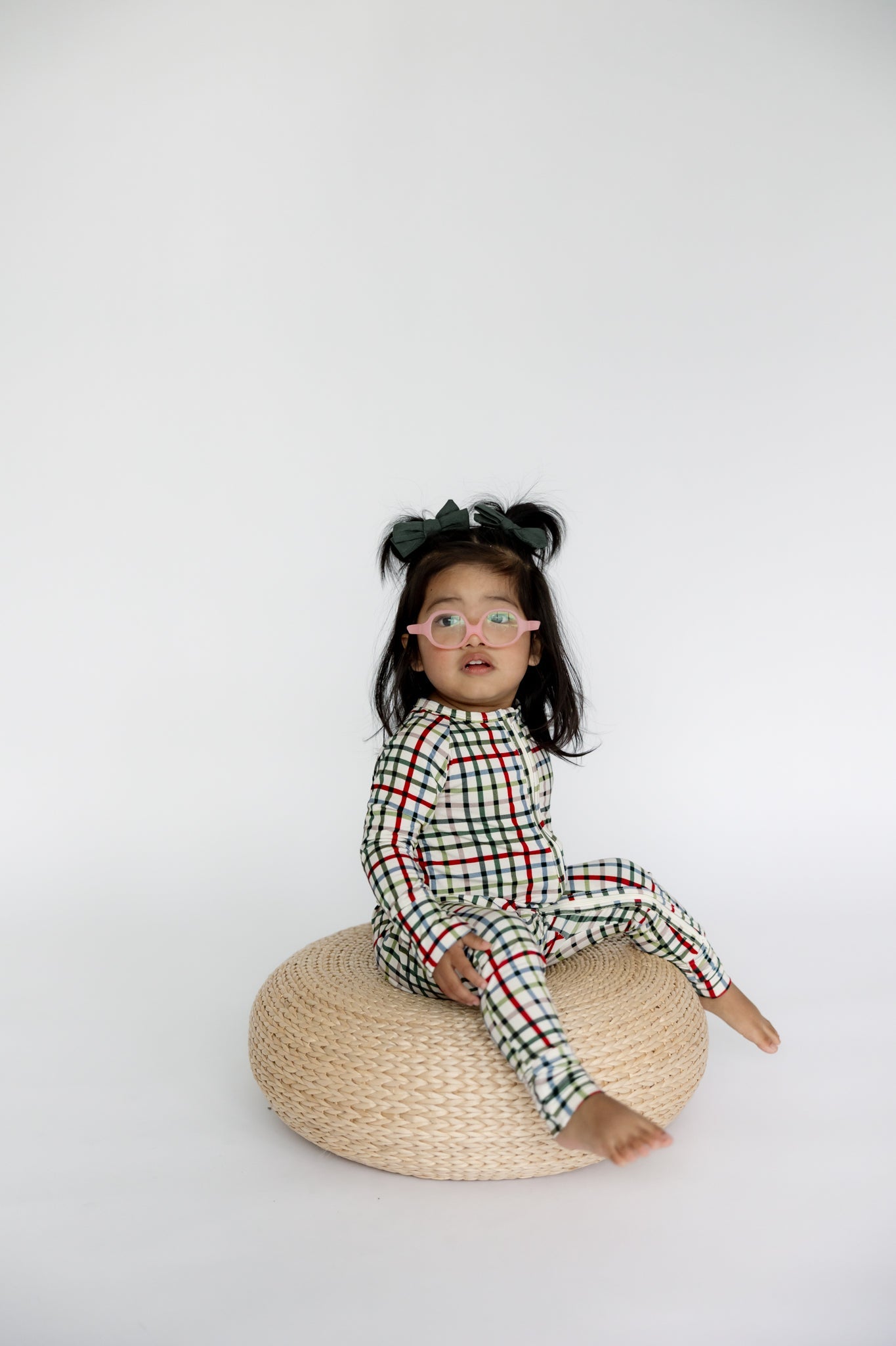 Bamboo Zipper Baby Sleeper with Green and Red Plaid Stripes